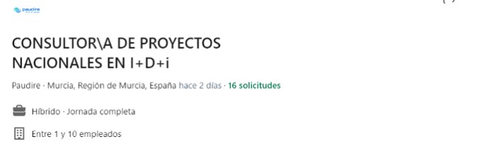 Buscamos Consultor de Proyectos Nacionales en I+D+i